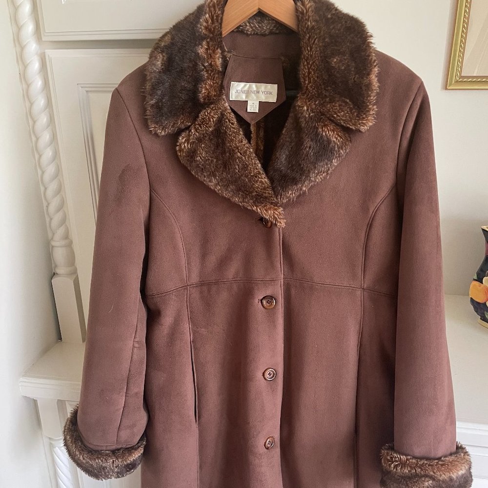 Jones New York Suede and Faux Fur Lined Winter Coat